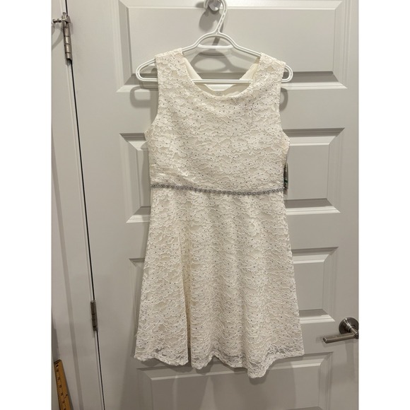 Speechless Other - Speechless Girls Sleeveless White Glitter Dot Dress, Size 16.5